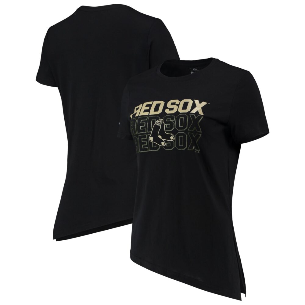Women's Boston Red Sox Levelwear Black Birch Delta Asymmetrical T-Shirt