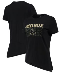 Women's Boston Red Sox Levelwear Black Birch Delta Asymmetrical T-Shirt