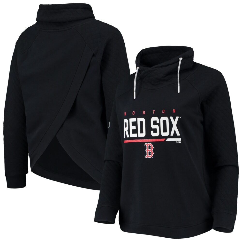 Women's Boston Red Sox Levelwear Black Vega Funnel Neck Raglan Pullover Sweatshirt