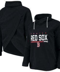 Women's Boston Red Sox Levelwear Black Vega Funnel Neck Raglan Pullover Sweatshirt