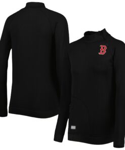 Women's Boston Red Sox Levelwear Black Verse Asymmetrical Raglan Tri-Blend Quarter-Zip Jacket