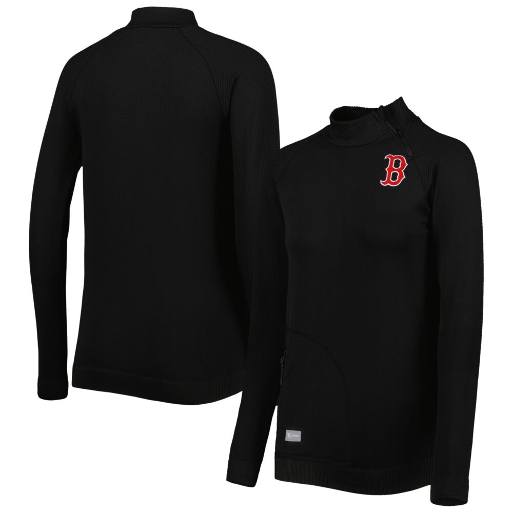 Women's Boston Red Sox Levelwear Black Verse Asymmetrical Raglan Tri-Blend Quarter-Zip Jacket