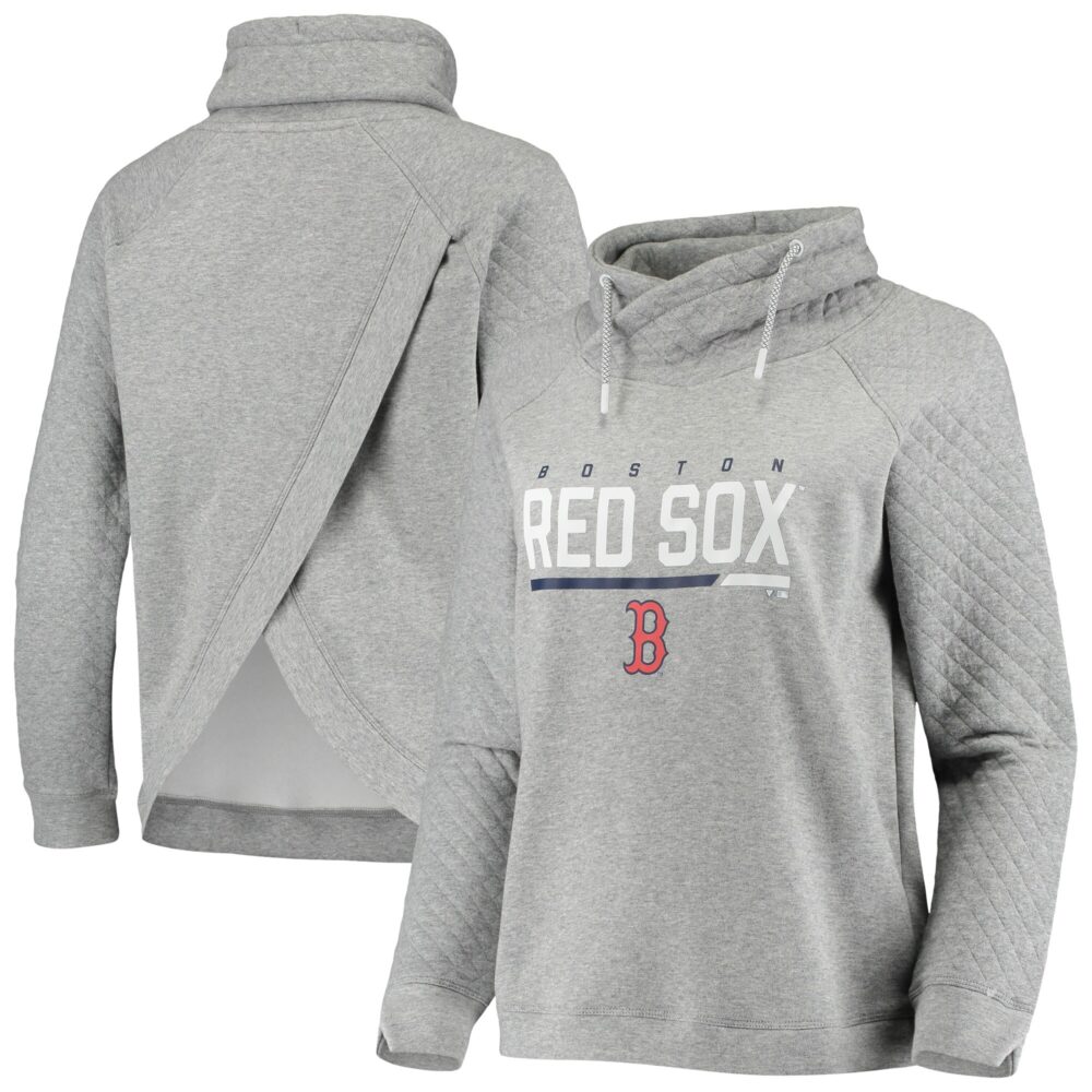 Women's Boston Red Sox Levelwear Heathered Gray Vega Cut-Off Raglan Pullover Sweatshirt