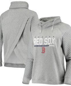 Women's Boston Red Sox Levelwear Heathered Gray Vega Cut-Off Raglan Pullover Sweatshirt