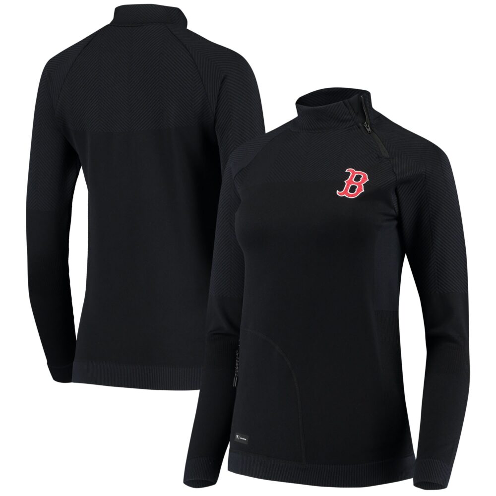 Women's Boston Red Sox Levelwear Navy Verse Asymmetrical Raglan Tri-Blend Quarter-Zip Jacket
