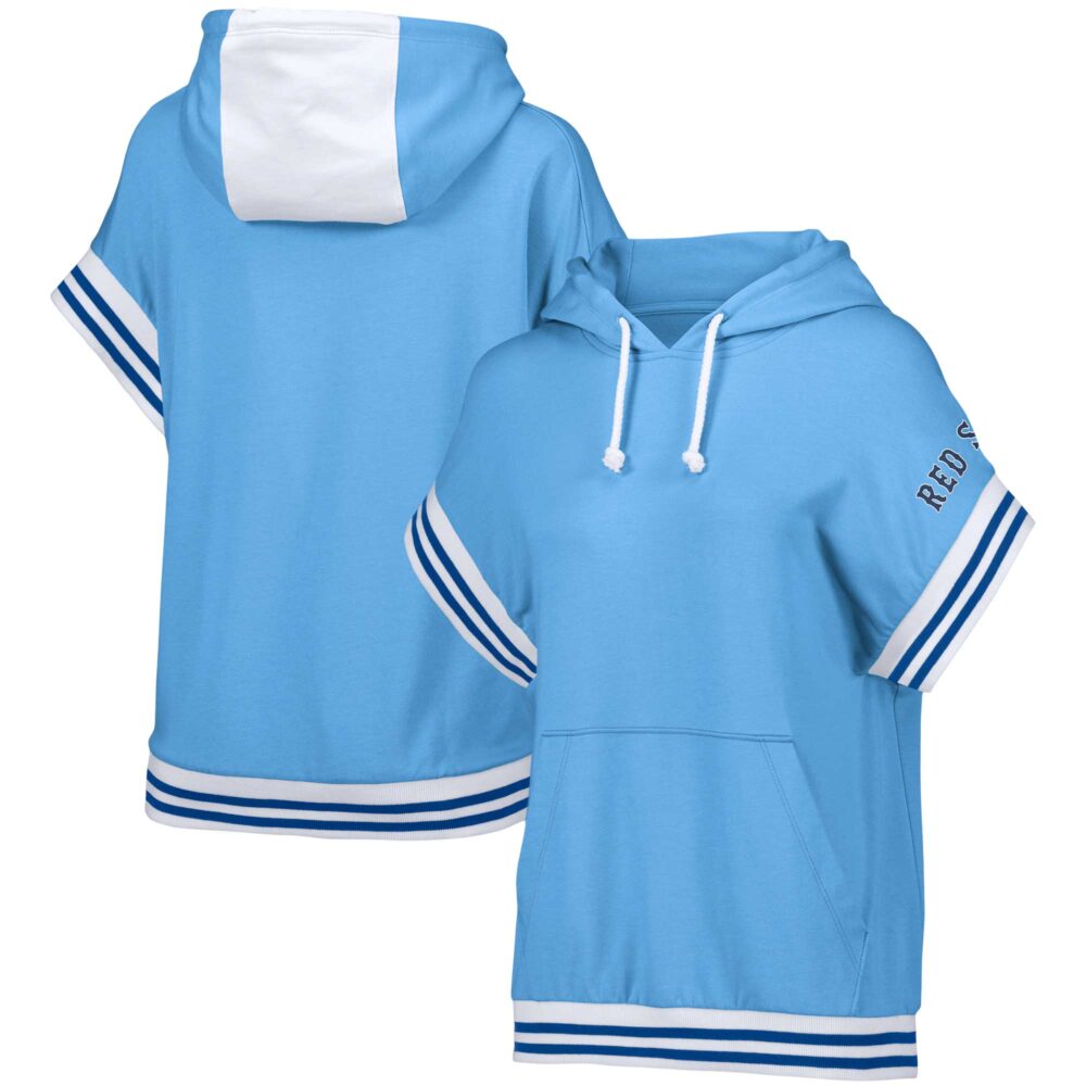 Women's Boston Red Sox  Lusso Light Blue Mabel Tri-Blend Short Sleeve Pullover Hoodie