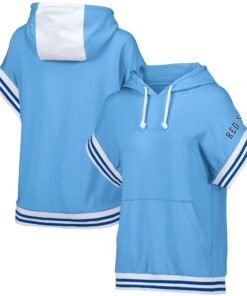 Women's Boston Red Sox  Lusso Light Blue Mabel Tri-Blend Short Sleeve Pullover Hoodie