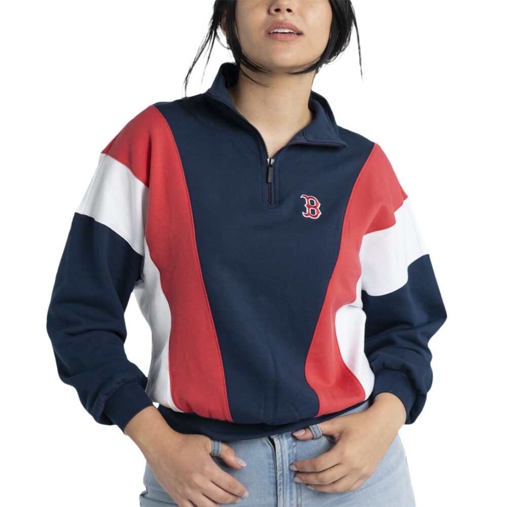 Women's Boston Red Sox  Lusso Navy Malia Quarter-Zip Sweatshirt