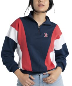 Women's Boston Red Sox  Lusso Navy Malia Quarter-Zip Sweatshirt