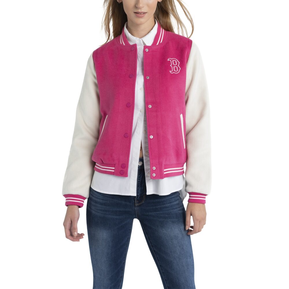 Women's Boston Red Sox  Lusso Pink Priya Full-Snap Varsity Jacket