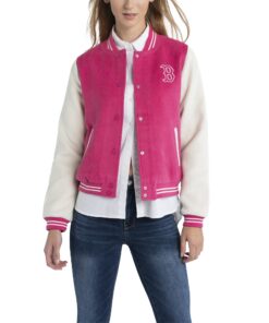 Women's Boston Red Sox  Lusso Pink Priya Full-Snap Varsity Jacket