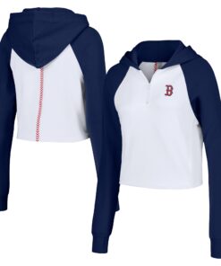 Women's Boston Red Sox Lusso White Jane Raglan Quarter-Zip Tri-Blend Cropped Pullover Hoodie