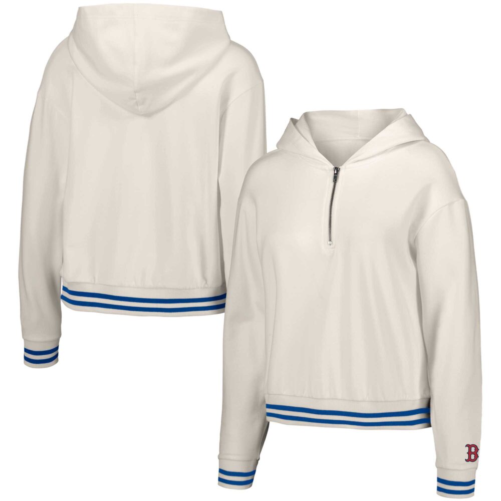 Women's Boston Red Sox  Lusso White Magnolia Tri-Blend Quarter-Zip Hoodie