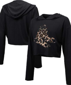 Women's Boston Red Sox Majestic Threads Black Leopard Cropped Hoodie