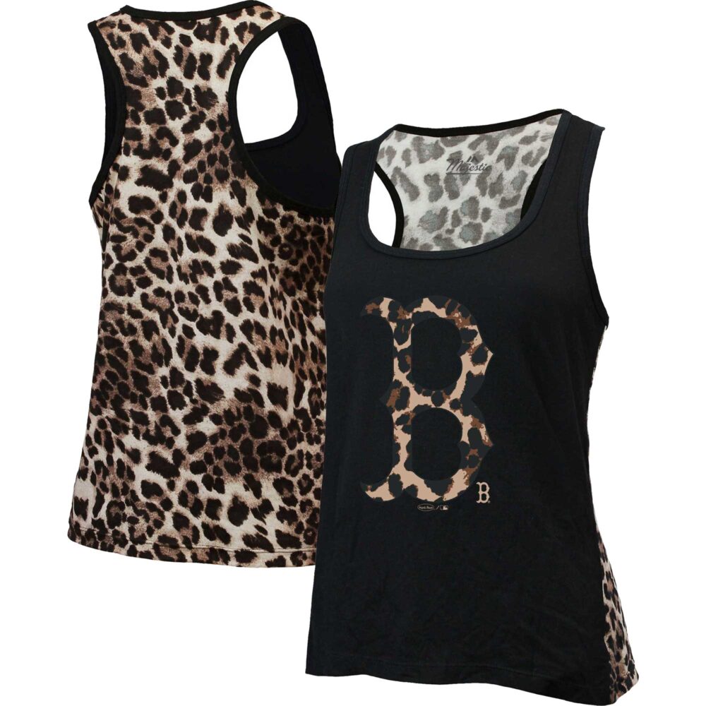 Women's Boston Red Sox Majestic Threads Black Leopard Tank Top