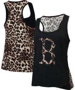 Women's Boston Red Sox Majestic Threads Black Leopard Tank Top