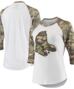 Women's Boston Red Sox Majestic Threads White/Camo Raglan 3/4-Sleeve T-Shirt