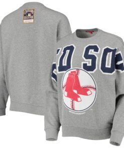 Women's Boston Red Sox Mitchell & Ness Heathered Gray Cooperstown Collection Logo Lightweight Pullover Sweatshirt
