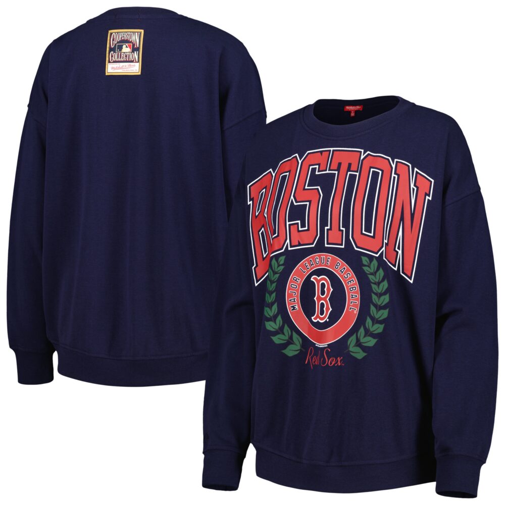 Women's Boston Red Sox Mitchell & Ness Navy Logo Lt 2.0 Pullover Sweatshirt