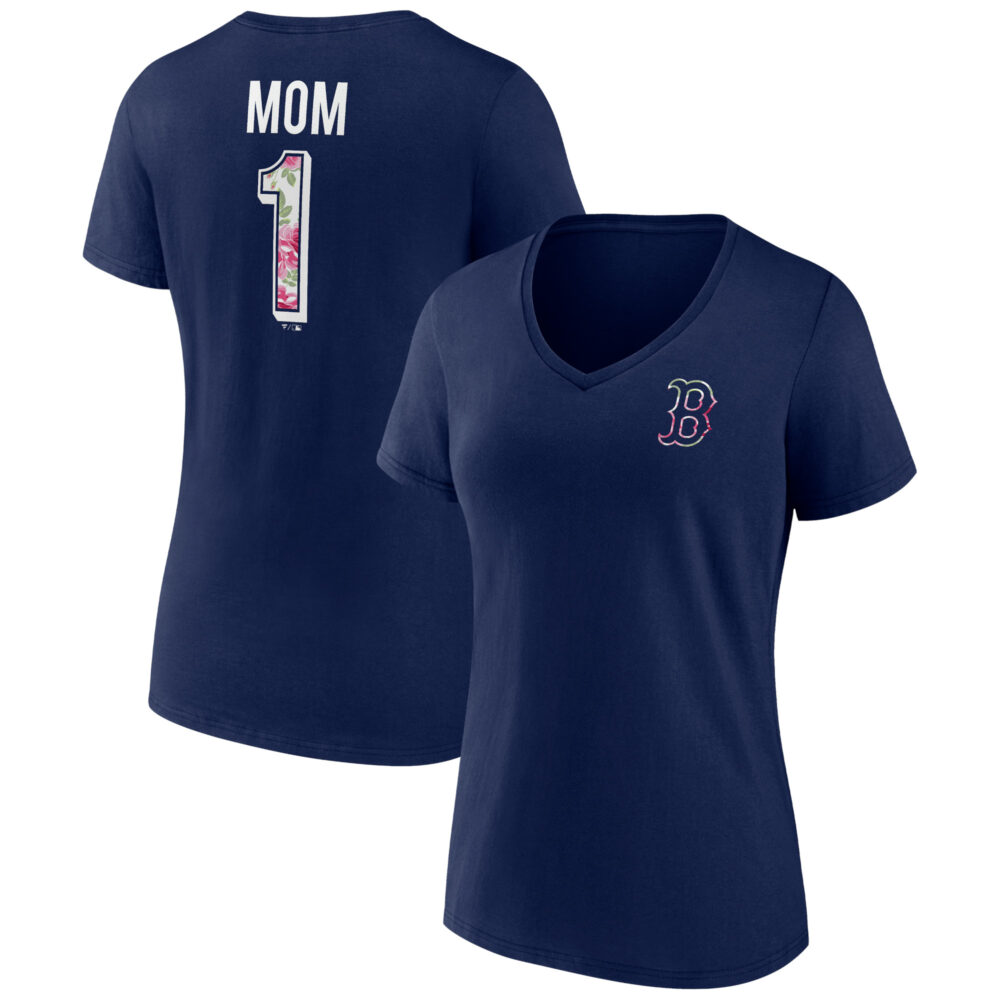 Women's Boston Red Sox Navy Mother's Day Plus Size Best Mom EverÂ V-Neck T-Shirt