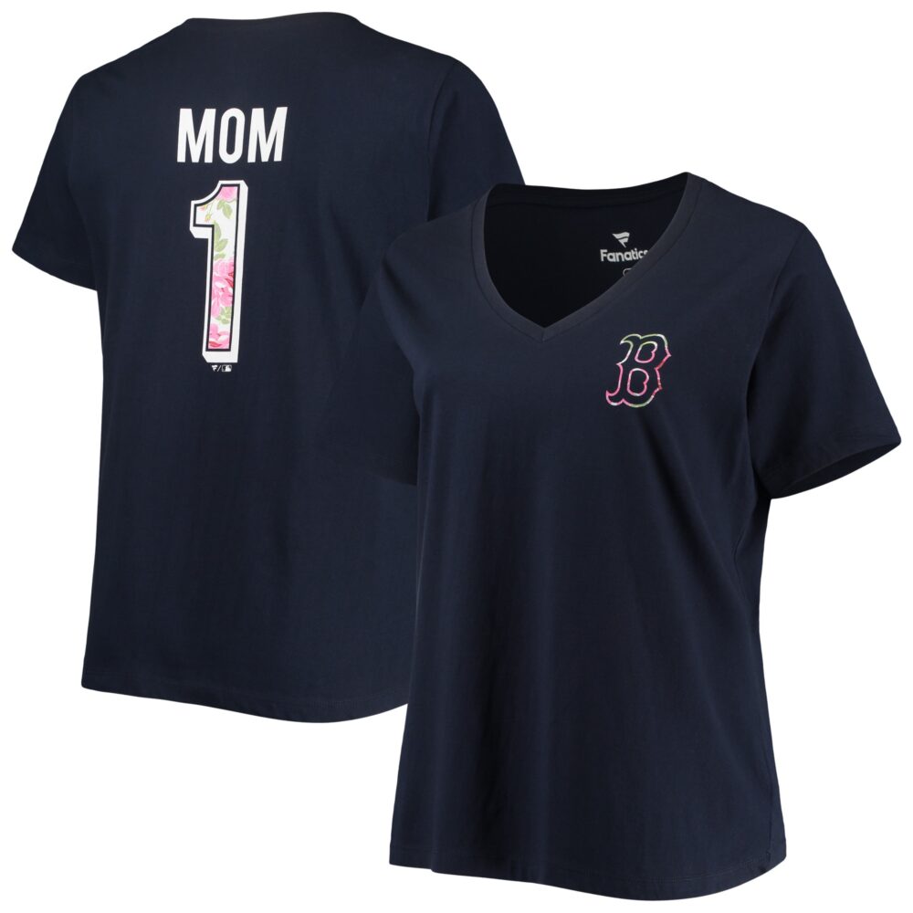 Women's Boston Red Sox Navy Plus Size #1 Mom 2-Hit V-Neck T-Shirt