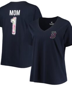 Women's Boston Red Sox Navy Plus Size #1 Mom 2-Hit V-Neck T-Shirt