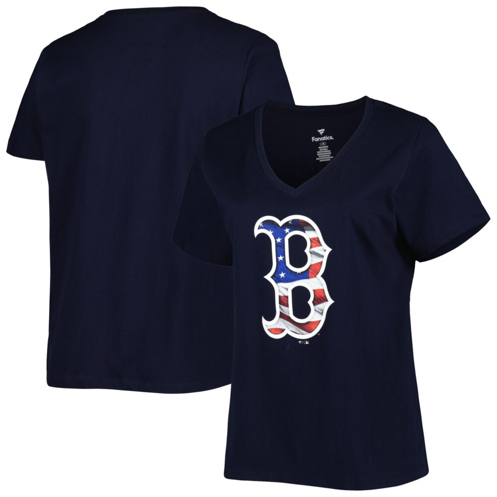 Women's Boston Red Sox Navy Plus Size Americana V-Neck T-Shirt