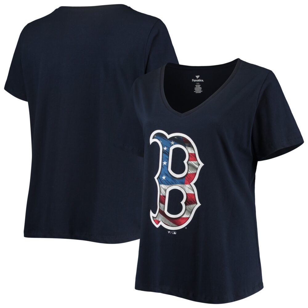 Women's Boston Red Sox Navy Plus Size Banner V-Neck T-Shirt