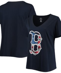 Women's Boston Red Sox Navy Plus Size Banner V-Neck T-Shirt