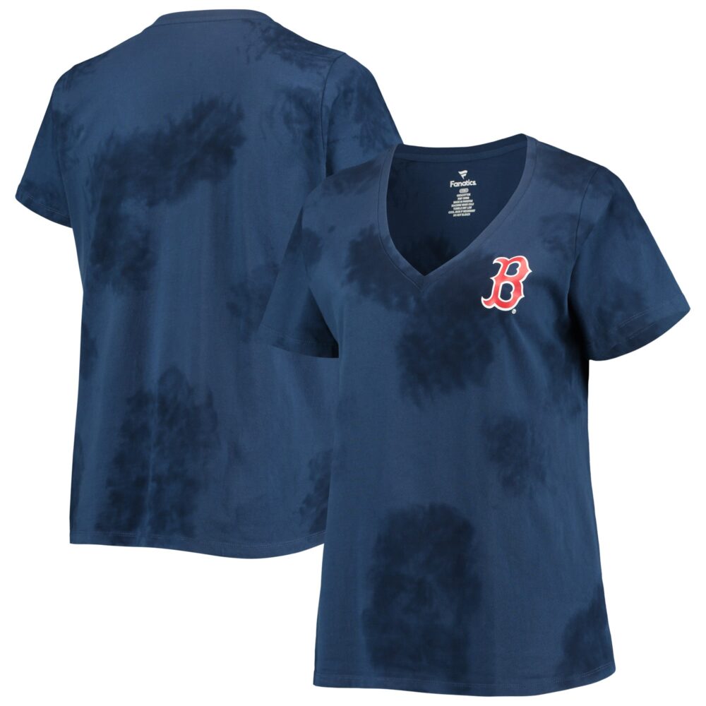 Women's Boston Red Sox Navy Plus Size Cloud V-Neck T-Shirt