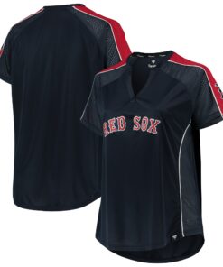 Women's Boston Red Sox Navy Plus Size Diva Notch Neck Raglan T-Shirt