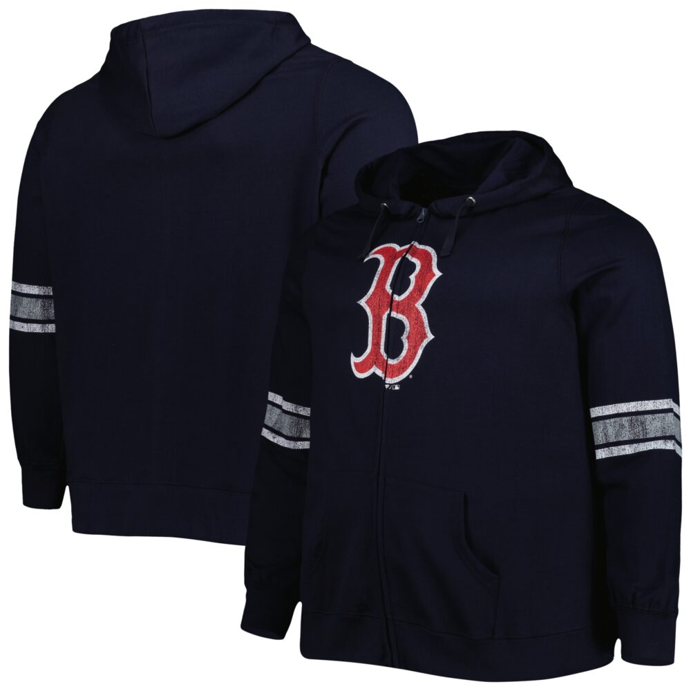 Women's Boston Red Sox Navy/Heather Gray Plus Size Front Logo Full-Zip Hoodie