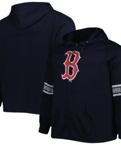Women's Boston Red Sox Navy/Heather Gray Plus Size Front Logo Full-Zip Hoodie