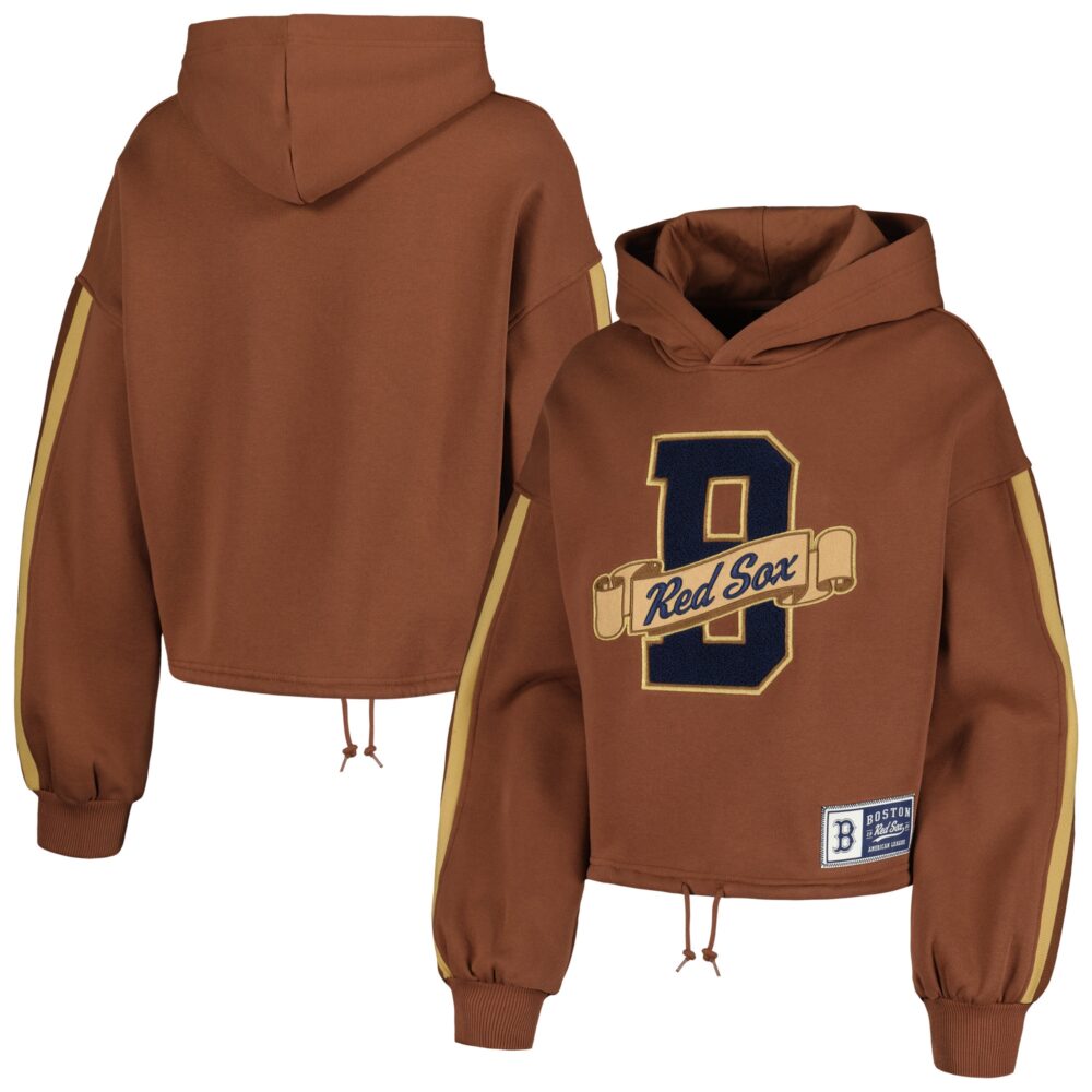 Women's Boston Red Sox New Era Brown Letterman Classic Cropped Pullover Hoodie