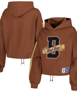 Women's Boston Red Sox New Era Brown Letterman Classic Cropped Pullover Hoodie