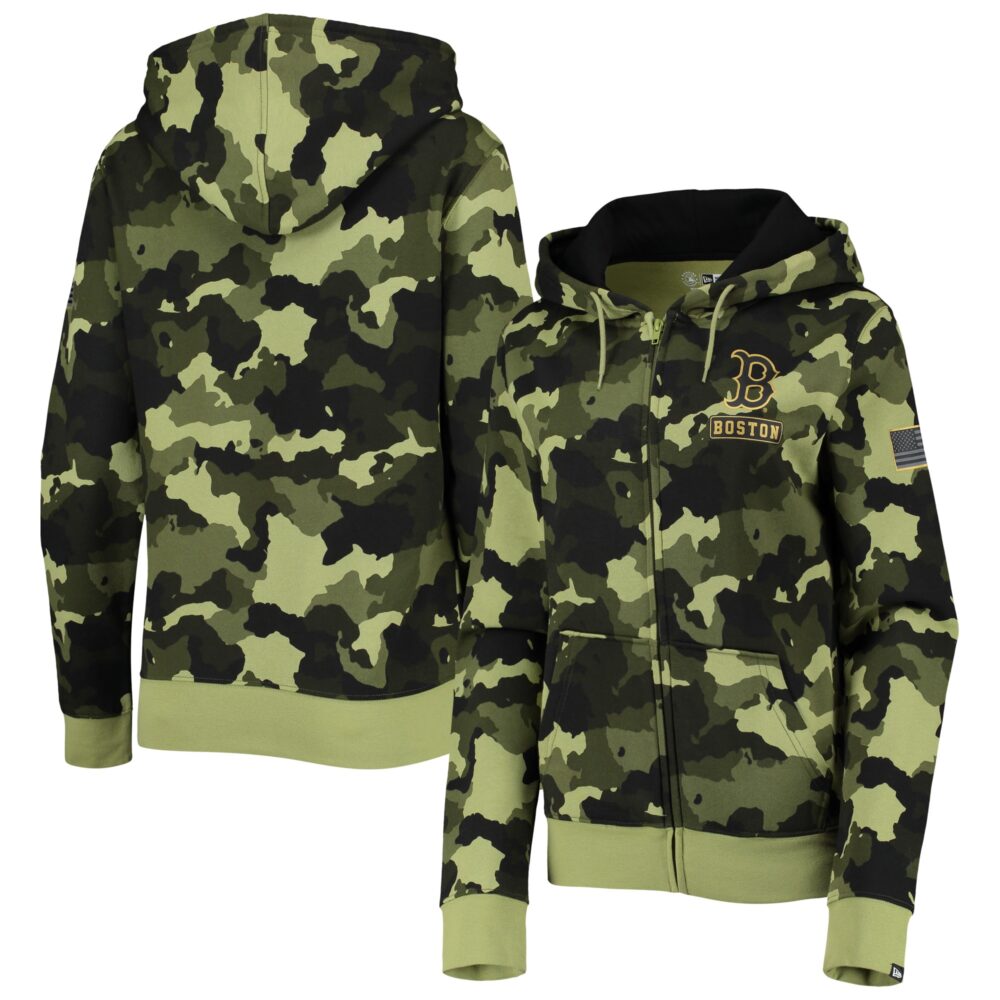 Women's Boston Red Sox New Era Green 2022 MLB Armed Forces Day Camo Full-Zip Hoodie