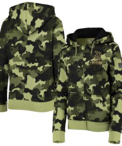 Women's Boston Red Sox New Era Green 2022 MLB Armed Forces Day Camo Full-Zip Hoodie