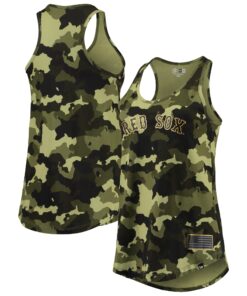 Women's Boston Red Sox New Era Green 2022 MLB Armed Forces Day Camo Racerback Tank Top