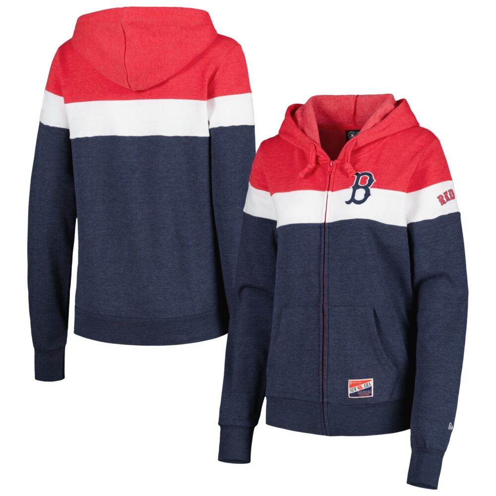Women's Boston Red Sox New Era Heather Navy Colorblock Full-Zip Hoodie Jacket