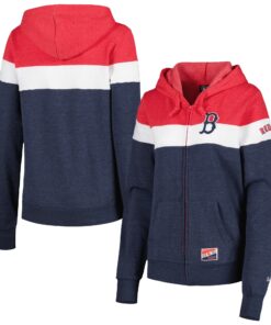 Women's Boston Red Sox New Era Heather Navy Colorblock Full-Zip Hoodie Jacket