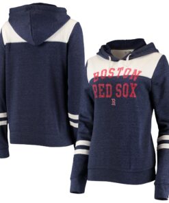 Women's Boston Red Sox New Era Heathered Navy/White Colorblock Tri-Blend Pullover Hoodie