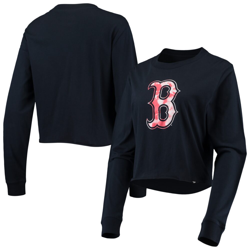 Women's Boston Red Sox New Era Navy Baby Jersey Cropped Long Sleeve T-Shirt