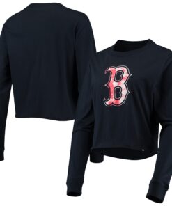 Women's Boston Red Sox New Era Navy Baby Jersey Cropped Long Sleeve T-Shirt