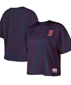 Women's Boston Red Sox New Era Navy Boxy Pinstripe T-Shirt
