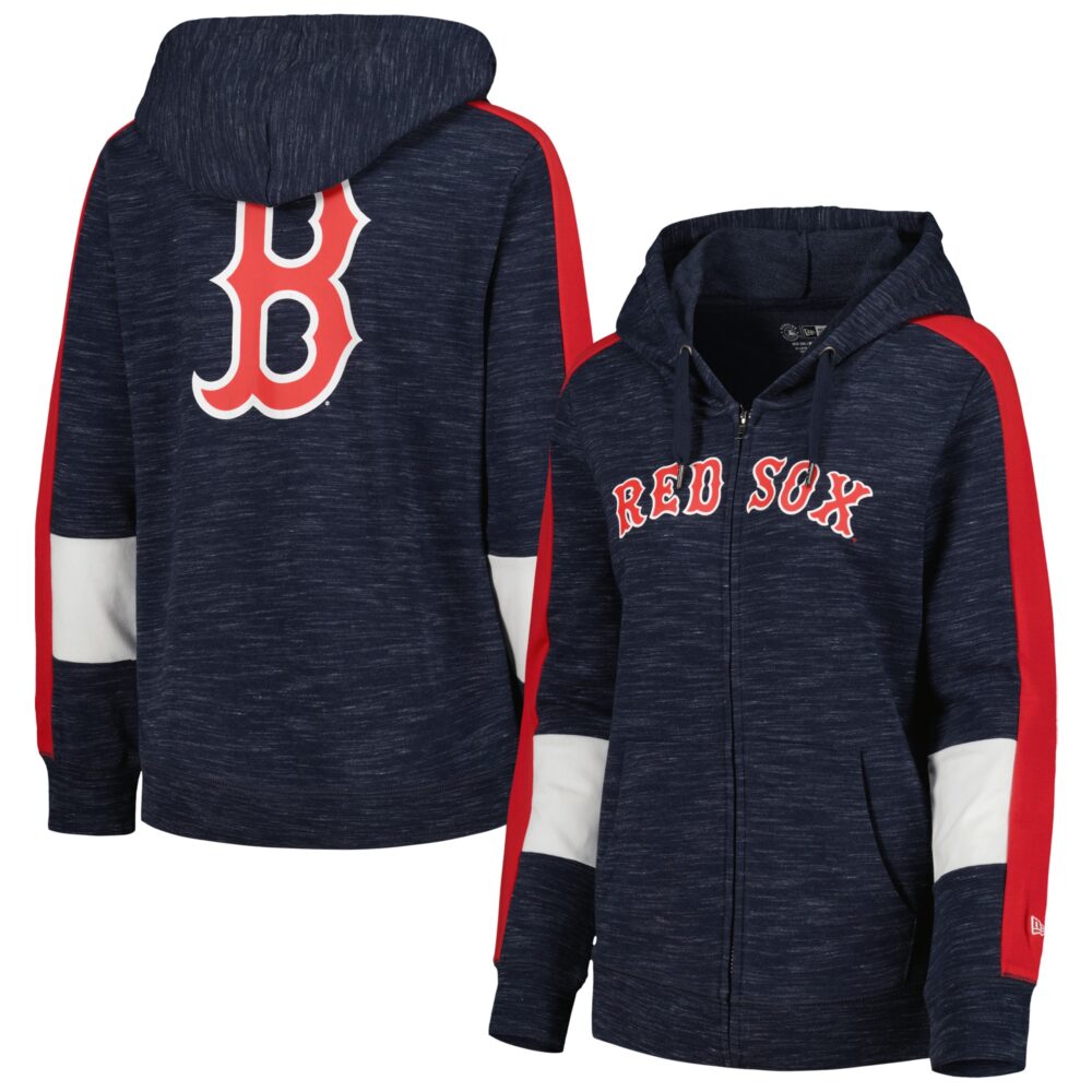Women's Boston Red Sox New Era Navy Colorblock Full-Zip Hoodie