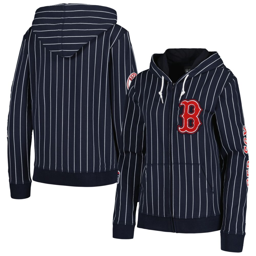Women's Boston Red Sox New Era Navy Pinstripe Tri-Blend Full-Zip Jacket