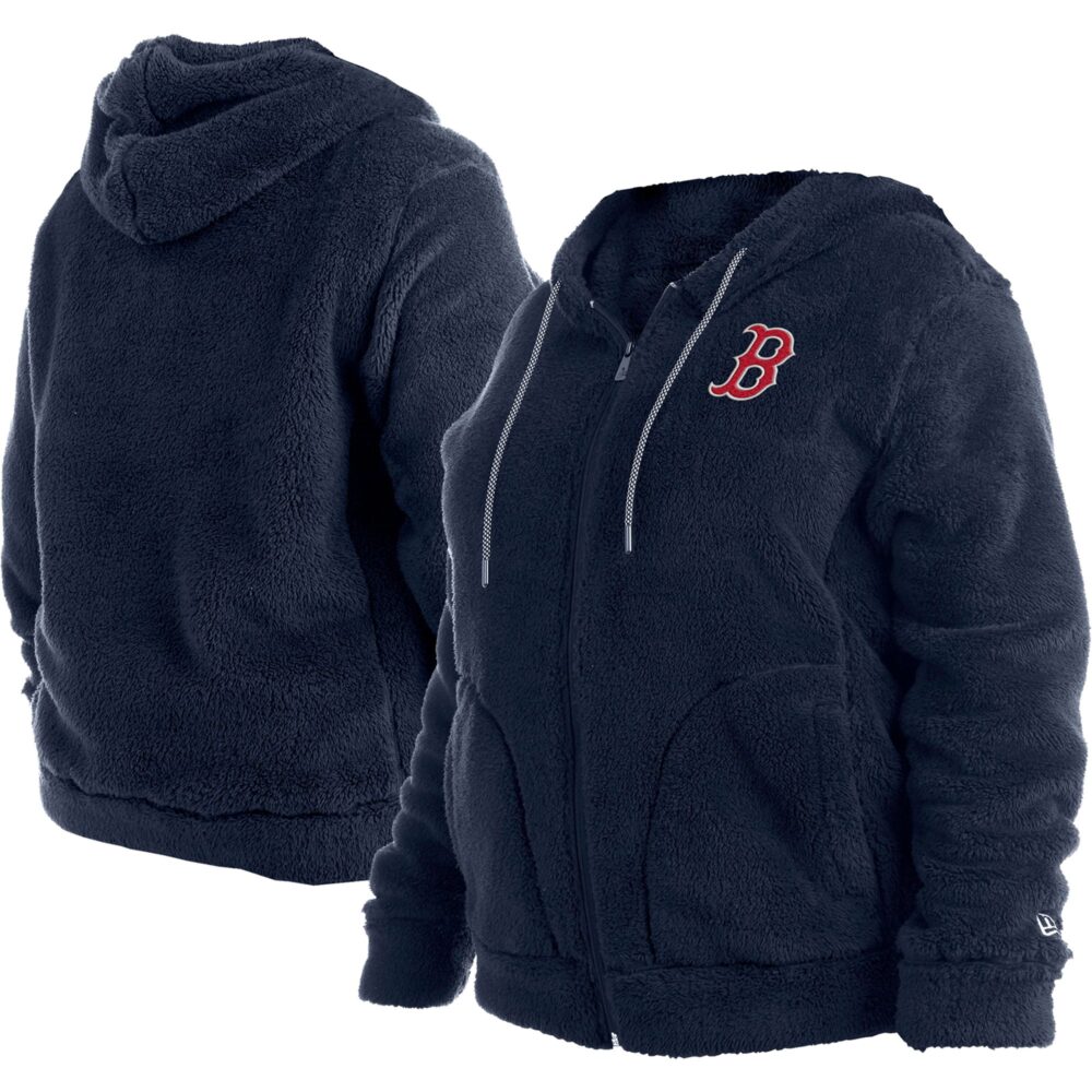 Women's Boston Red Sox New Era Navy Plus Size Sherpa Full-Zip Jacket