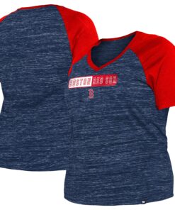 Women's Boston Red Sox New Era Navy Plus Size Space Dye Raglan V-Neck T-Shirt