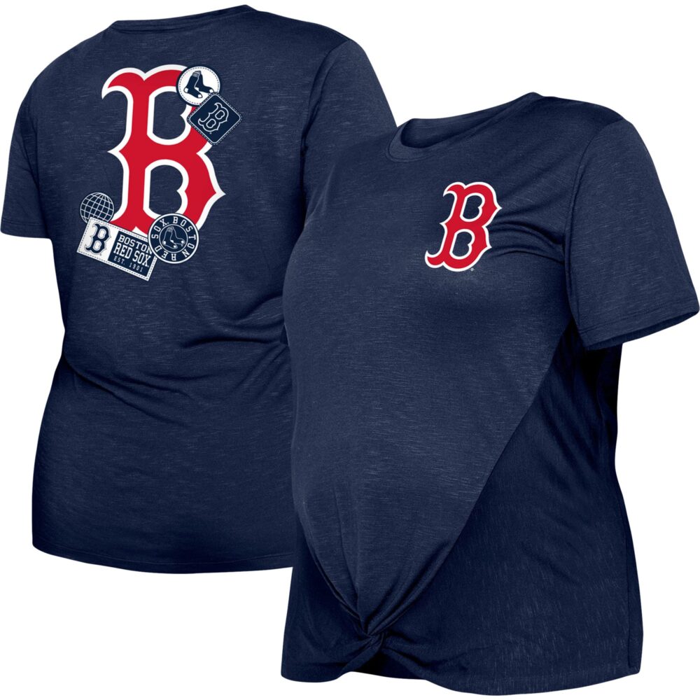 Women's Boston Red Sox New Era Navy Plus Size Two-Hit Front Knot T-Shirt
