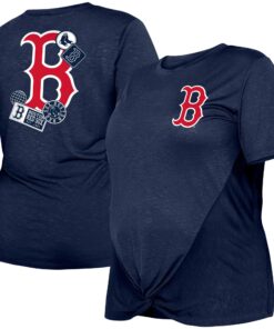 Women's Boston Red Sox New Era Navy Plus Size Two-Hit Front Knot T-Shirt
